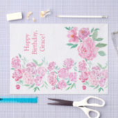 水彩ピンク牡丹ハッピーバースデーパーソナライズ 薄葉紙 (クラフト)