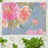 水彩ピンク牡丹パターン キッチンタオル (折り畳み)