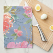 水彩ピンク牡丹パターン キッチンタオル (四つ折り)
