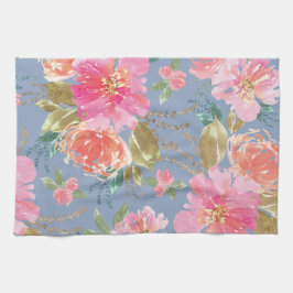 水彩ピンク牡丹パターン キッチンタオル