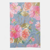 水彩ピンク牡丹パターン キッチンタオル (縦)