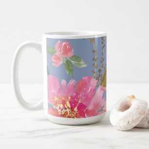 水彩ピンク牡丹パターン コーヒーマグカップ