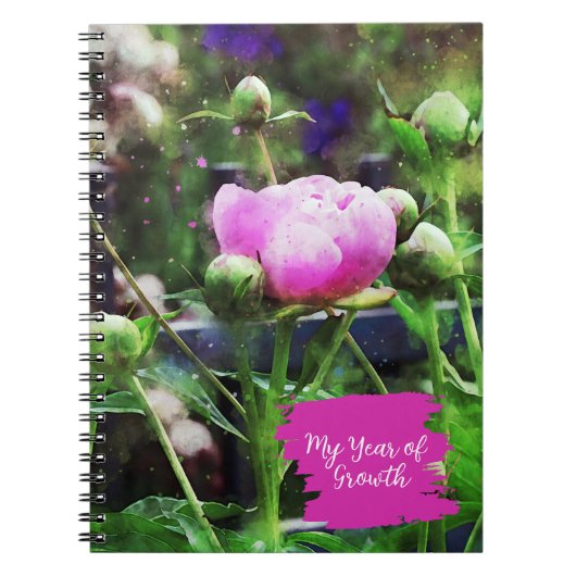 水彩ピンク牡丹フラワーガーデナーズジャーナル ノートブック (正面)