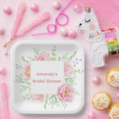 水彩ピンク牡丹フラワーズブライダルシャワーパーティー ペーパープレート (パーティー)