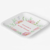 水彩ピンク牡丹フラワーズブライダルシャワーパーティー ペーパープレート (傾斜あり)