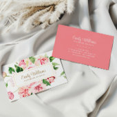 水彩ピンク牡丹フラワーズ名刺 名刺