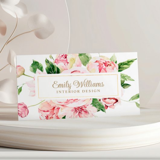 水彩ピンク牡丹フラワーズ名刺 名刺