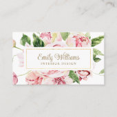 水彩ピンク牡丹フラワーズ名刺 名刺 (正面)
