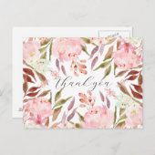 水彩ピンク牡丹フローラありがとう ポストカード (正面/裏面)