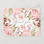 水彩ピンク牡丹フローラありがとう ポストカード (正面)