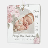 水彩ピンク牡丹フローラベビー誕生写真 セラミックオーナメント (左)