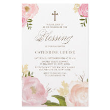 水彩ピンク牡丹フローラベビー賛美の招待状