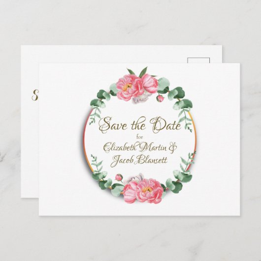 水彩ピンク牡丹フローラ保存日 ポストカード (正面/裏面)