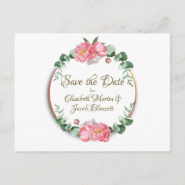 水彩ピンク牡丹フローラ保存日 ポストカード