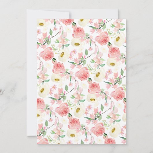 水彩ピンク牡丹フローラ赤ちゃんシャワーブランチ 招待状 (裏面)