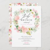水彩ピンク牡丹フローラ赤ちゃんシャワーブランチ 招待状 (正面/裏面)