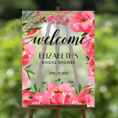 水彩ピンク牡丹ブライダルシャワーへようこそ アクリルサイン