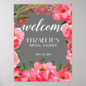 水彩ピンク牡丹ブライダルシャワーへようこそ ポスター (正面)