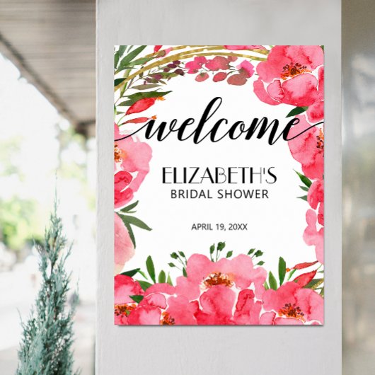 水彩ピンク牡丹ブライダルシャワーへようこそ ポスター
