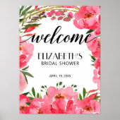 水彩ピンク牡丹ブライダルシャワーへようこそ ポスター (正面)