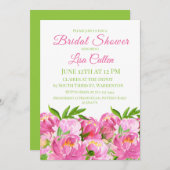 水彩ピンク牡丹ブライダルシャワースクリプト 招待状 (正面/裏面)
