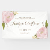 水彩ピンク牡丹ブライダルシャワーバナー 横断幕 (横)