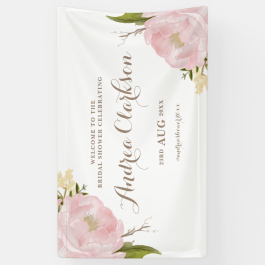 水彩ピンク牡丹ブライダルシャワーバナー 横断幕 (縦)