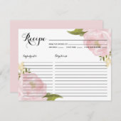 水彩ピンク牡丹ブライダルシャワーレシピカード (正面/裏面)