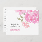 水彩ピンク牡丹ブライダルシャワーレシピ ポストカード (正面/裏面)