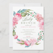 水彩ピンク牡丹ベビーブランチ 招待状 (正面)