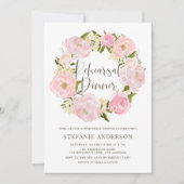 水彩ピンク牡丹リースリハーサルディナー 招待状 (正面)
