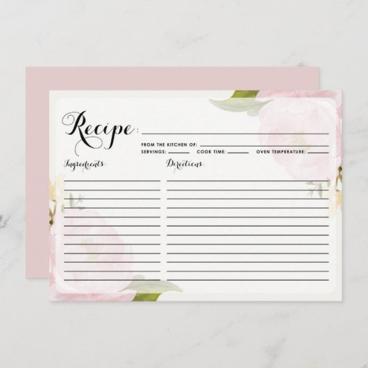 水彩ピンク牡丹レシピカード (正面/裏面)