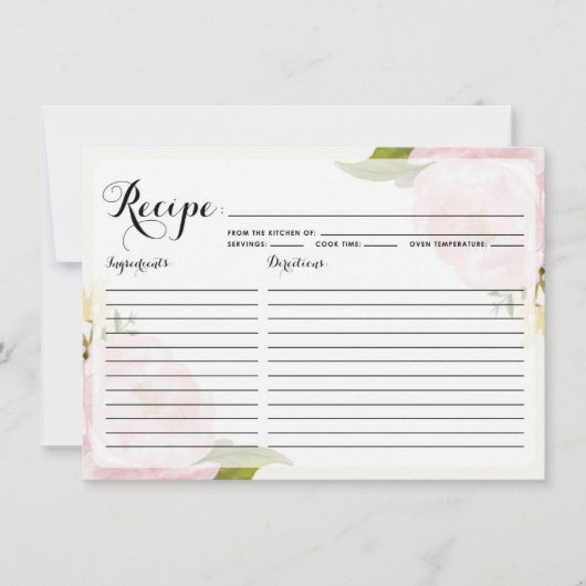 水彩ピンク牡丹レシピカード (正面)