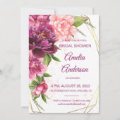 水彩ピンク牡丹素朴ブライダルシャワー 招待状 (正面)
