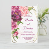 水彩ピンク牡丹素朴結婚式招待状 招待状 (スタンド正面)