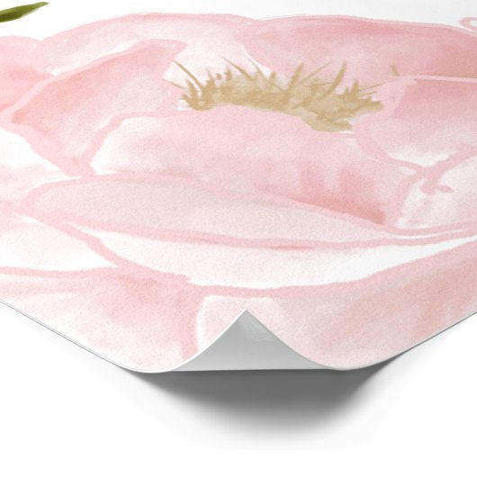 水彩ピンク牡丹結婚の歓迎サイン ポスター (角)