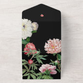 水彩ピンク牡丹結婚花の黒 オールインワン招待状 (外側)