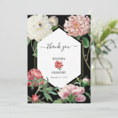 水彩ピンク牡丹結婚花の黒 サンキューカード (スタンド正面)