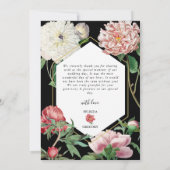 水彩ピンク牡丹結婚花の黒 サンキューカード (裏面)