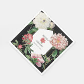 水彩ピンク牡丹結婚花の黒 スタンダードランチョンナプキン (角)