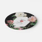 水彩ピンク牡丹結婚花の黒 ペーパープレート (アングル)