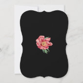 水彩ピンク牡丹結婚花の黒 招待状 (裏面)