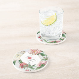 水彩ピンク白い牡丹結婚の花 コースター