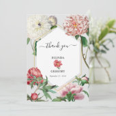 水彩ピンク白い牡丹結婚の花 サンキューカード (スタンド正面)