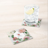 水彩ピンク白い牡丹結婚の花 スクエアペーパーコースター (インサイチュ)