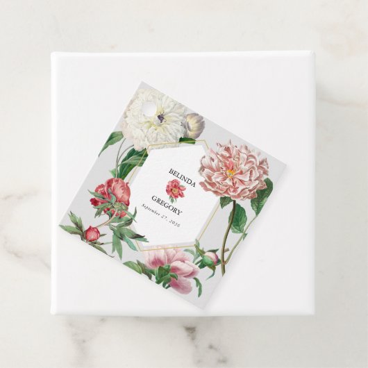 水彩ピンク白い牡丹結婚の花 フェイバータグ (インサイチュ)