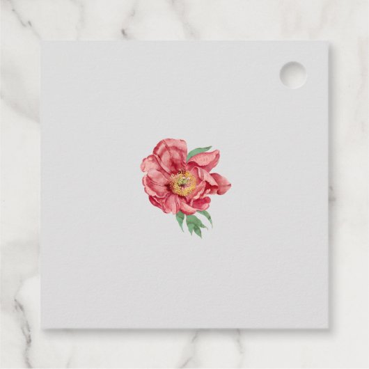 水彩ピンク白い牡丹結婚の花 フェイバータグ (裏面)