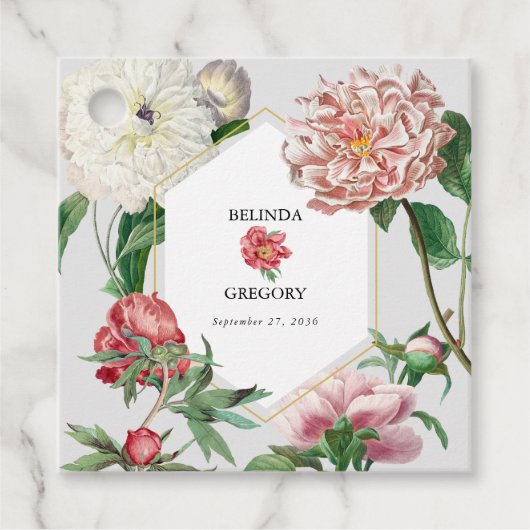 水彩ピンク白い牡丹結婚の花 フェイバータグ (正面)