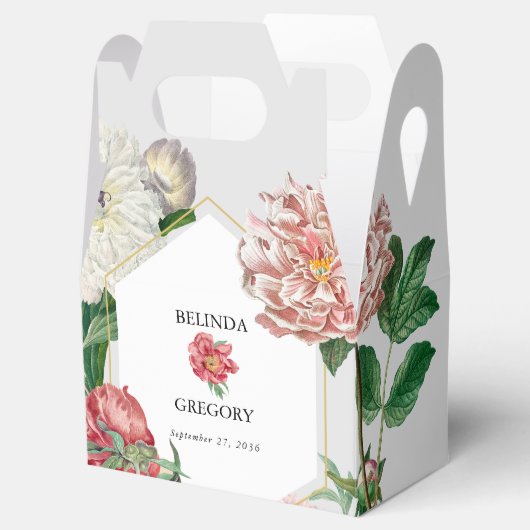 水彩ピンク白い牡丹結婚の花 フェイバーボックス (オープン)