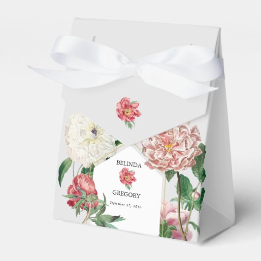 水彩ピンク白い牡丹結婚の花 フェイバーボックス (正面サイド)